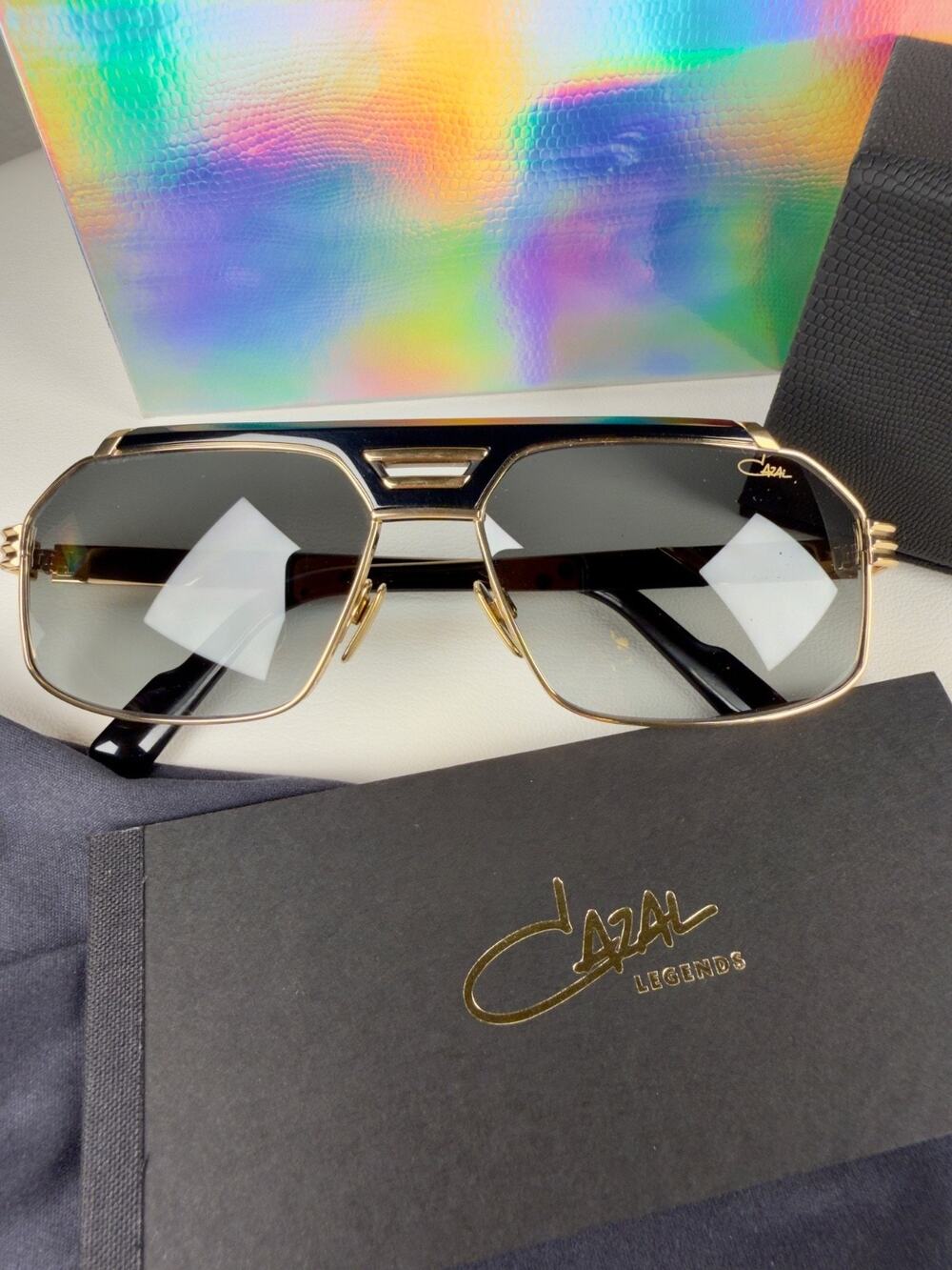 Cazal Legends 9109 Sunglasses Col.001 Black Gold Aviator Shield New No Tags